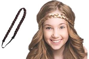 WOO GIRL Extensions mit Gummiband im Echthaar Look, geflochtenes Stirnband aus Kunsthaar, Haarband für Weihnachten, Geschenk (DUNKELBRAUN)