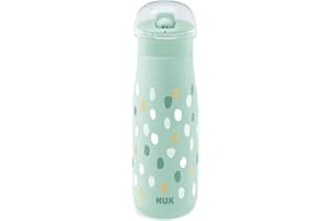 Gobelet à couvercle rabattable et paille NUK Mini-Me pour bébé | 12+ mois | 450 ml | Biberon pour enfant | Bec renforcé anti-fuites | Résistant aux chocs | Pois verts