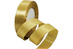 HONGCI Cinta de raso grueso de 25 mm para envoltura de regalos, envoltura de regalos, manualidades, cabello, ramos, boda, coche, regalos, pasteles, decoraciones de fiesta de Navidad, champán dorado - 22 m