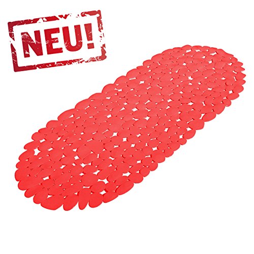 Rote Anti Rutsch Matte für die Badewanne - große Wanneneinlage 99 x 39cm mit Saugnäpfen - Schadstofffreie Wannenmatte in schöner Kieseldekor Steinoptik