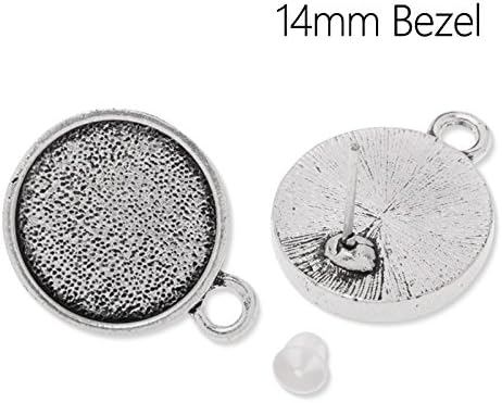 20pcs/lot Antique Silver Plated Ear Stud Earrings with 14mm Bezel