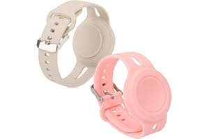 LUTER 2szt Opaska Dziecieca na Airtag, Miekka Wodoodporna Silikonowa Bransoletka z 4szt Okraglych Oslon Lekki Lokalizator GPS Kompatybilna z Apple AirTag dla Dzieci (Bezowy, Rózowy)