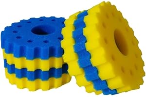 kychenBase CPF-50000 / CPF-75000 / CPA-50000 / CPA-75000 Teichfilter Schwämme – Ersatz Filtermedien, Filtermatten für Teichfilter, Filterschwämme (3 x Blau Grob, 4 x Gelb Fein, Ø 360 mm)