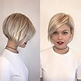 Baruisi Short Blonde Wigs for White Women Synthetic Layered Side Part Straight Bob Wig Halloween Party Cosplay Hair Wig