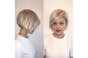 Baruisi Short Blonde Wigs for White Women Synthetic Side Part Straight Bob Wig Halloween Party Cosplay Hair with Cap