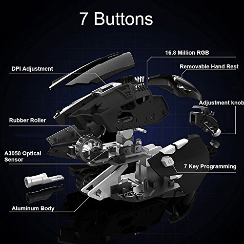 lexonelec   Rat  n Gaming AJAZZ GTX Wired Retroiluminado RGB LED respiraci  n 4000DPI ajustar juego de peso adicional USB   ptico rat  n para gamer de metal Panel   7  botones para PC port  til ordenador