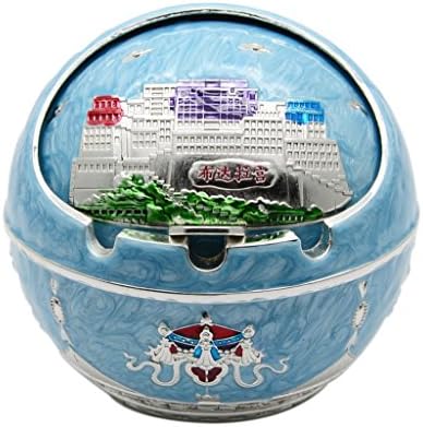 TOWOMO Vintage Cigar Ashtray with Lid, Tibetan Style The Potala Palace-Silver Color&amp;Blue
