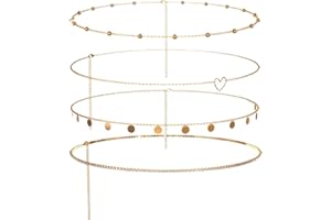 XUIGORT 4pcs Gold Sequins Layered Waist Chains, Beach Sexy Bikini Boho Harness Belly Waist Chain, Adjustable Body Body Chain for Women and Girls Decoration