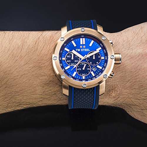 TW Steel Men's Quartz Watch with Blue Dial Chronograph Display and Blue Silicone Strap TS3