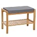 Produktbild SONGMICS Bambus Sitzbank, Schuhschrank mit Sitzkissen,Schuhregal, Schuhbank mit 2 Ablagen für Wohnzimmer,Schlafzimmer,Flur,Diele 60 x 43 x 32 cm (B x H x T) natur-grau LBS65N