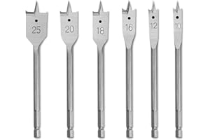Gunpla 6 Pieces Spade Drill Bits Set 10-25mm, Carbon Steel Heavy Duty Hex Shank Paddle Bit Tools Woodworking Drilling Flat Bits Blades Kit for Plywood Plastics Chipboard Cuts
