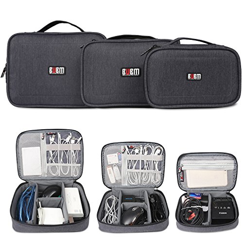 BUBM 3 Stücke Mehrfachfunktion Kabelorganiser Tasche Reisetasche für Elektronische Zubehöre wie Netzteil, Maus und USB Stricks, Schwarz