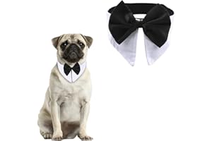 HACRAHO 1 nœud papillon formel blanc en coton doux avec nœud papillon noir pour chiens, chats, animaux de compagnie, tour de cou de 48,2 à 53,3 cm