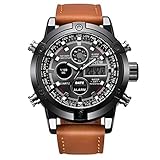 Suitray Herren Armbanduhr,Luxus Männer Digital Analoge Quarzuhr Watches Uhren Freizeit Uhr Geschenk,Runde Zifferblattgehäuse Lederband Uhren