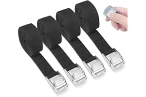 Rseuphiee 4 pezzi 3M Cinghie di Fissaggio, Cricchetto per Carico Regolabili Cinghie a Cricchetto, Cinghia Fissaggio a cricchetto, Cinghia a Cricchetto per Pacchi Bagagli, Camping Outdoor(Nero)