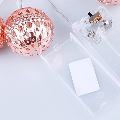 IntiPal 10er LED Lichterkette Silberne Goldene Roségold Kugeln Warmweiß Kaltweiß Bunt Weihnachtsdeko (Roségold mit Kaltweiß) - 7