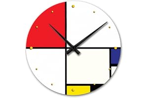 Giallobus - Grundläggande klocka - Piet Mondrian - Sammansättning n. 9 med rött blått och vitt - Mdf trä - Basic 30x30 - Tyst mekanism - Färdig att hänga - Moderna