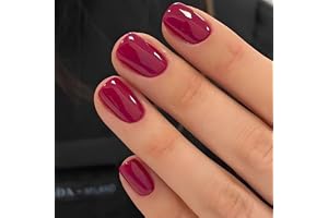 MouyouGlow Press på naglar kort, fyrkantig mörkröd med violettstygn elegans enfärgad design kort salongskvalitet falska nails