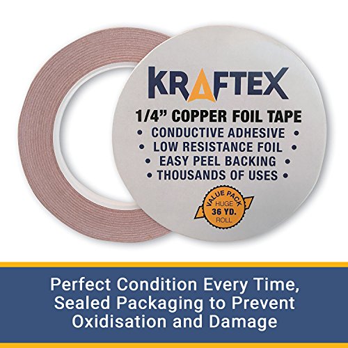 Kupfer Folie Tape mit leitfähigem Kleber (6 x 33 Meter) – Handwerk, gebeizt Glas, Löten, Elektro-Reparaturen, Erdung, EMI Schirmung – Extra Lang Value Pack – Tolles Einführungspreis - 2