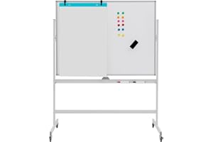 LIFEZEAL Pizarra Blanca Móvil Doble Cara Giratoria 360°, Pizarra Blanca de Pie 126x160/180 CM, Pizarra Magnética con Ruedas de Freno, Altura Ajustable para Niños, Adultos