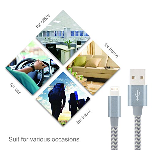 ELEBAR Lightning USB Kabel Nylon geflochten Ladekabel für iPhone 7/SE/6S/6/5/5 C/5S/SE, iPad, iPod – 6 ft (2 Stück) -gray 10ft gray - 5