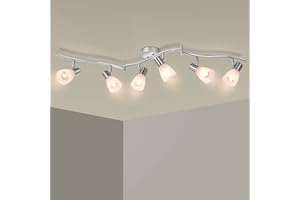 Unikcst LED Ceiling Light Rotatable 6 Way Spot Lights Ceilings Modern Chrome & Glass Spotlight Fittings E14 240V for Kitchen Lounge Living Room (No Bulbs)