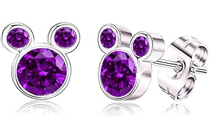 Kaguyo Boucles d'oreilles en argent sterling 925 avec améthyste bleu rose zircone mignonne souris boucles d'oreilles pour femmes filles enfants, cadeau d'anniversaire design mignon