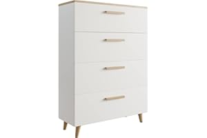 ‎MATKAM MATKAM Schubladen-Kommode Oslo in moderner Optik, B80 x H112 x T40 cm, 4 Schubfächer mit Holzgriffen (Artisan Eiche-Weiß)