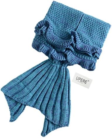 UPERE Mermaid Tail Blanket for Kids Teens Crochet Knitted Mermaid Blanket Snuggle Sleeping Sofa Bed Blanket Light Blue