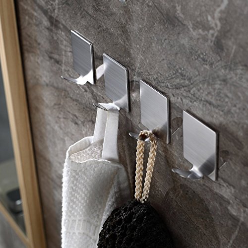 Weare Home Modern Stil 4 Teilige Wandhaken Handtuchhaken Badezimmerhaken Küchehaken aus 304 Edelstahl 3M Klebstoff ohne Bohren Rostfrei Haltbar Badzubehör Badaccessoires Dekor für Küche - 7