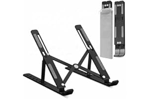 GrandMil Adjustable Laptop Stand for Desk – Foldable & Portable ABS+Silicone Riser, Ventilated Cooling Holder for 10-17.3” Laptops & Tablets (Black)