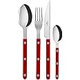 SABRE PARIS - 24-Piece Cutlery Set - Bistrot Collection - Knives, Forks, Tablespoons & Teaspoons - Stainless Steel & Nylon - Dishwasher Safe - Burgundy - Brilliant Finish