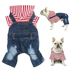Dog Denim Vest Pet Cloth Dog Outfit Puppy Jacket Pet Vest Dog Hoodie Cat Jumpsuit Overall for Small/Medium Dog & Cat