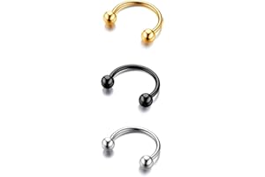 BodyBonita G23 Titanio Ferro di Cavallo Septum Piercing - 2/3 Pezzi Anelli per Naso Barbell Circolare Spikes Gioielli per Setto Nasale Piercing Naso Labbro Conch Helix Rook Oro/Argento/Nero