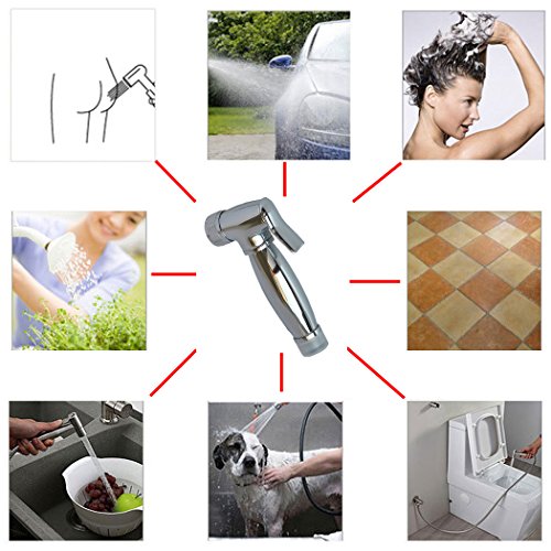 PHOEWON Toilette Bad Bidet Set Chrom Messing Duschkopf / Bidet Handbrause mit 1.2M Lange Bidet Schlauch und Klammer Halter, Shattaf Bidet Douche Spray Set - 3