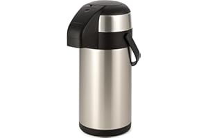 GREENFIELDS 3 or 5 litre Stainless Steel Unbreakable Pump Action Airpot Tea Coffee, Suitable for Hot and Cold Drinks or Soups with Carry Handle Anti Spillage Highly Durable and Compact (5 litre)