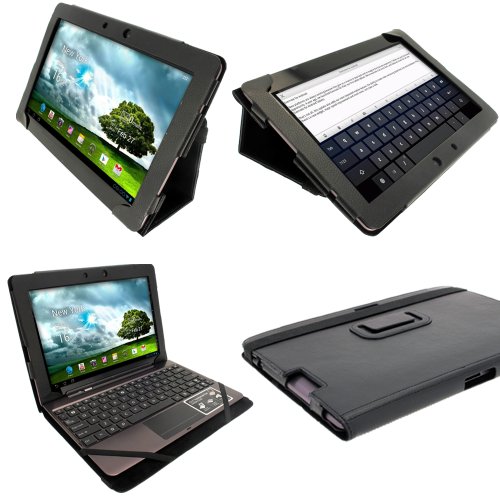 igadgitz 'Portfolio' Schwarz PU Leder Tasche Schutzhülle Hülle Ledertasche Lederetui Etui Case für Asus Transformer Pad & Keyboard Dock TF700 TF700T TF700KL Infinity 10.1" Android Tablet (Nicht geeignet für TF701T)