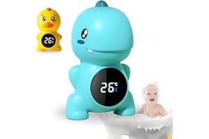 Hello Hippo® Termómetro Bebé para Baño y Habitación – Digital, Flotante, con Pantalla Táctil y Alerta de 3 Colores – Juguete Seguro sin BPA – Agua y Aire (Dinosaurio)