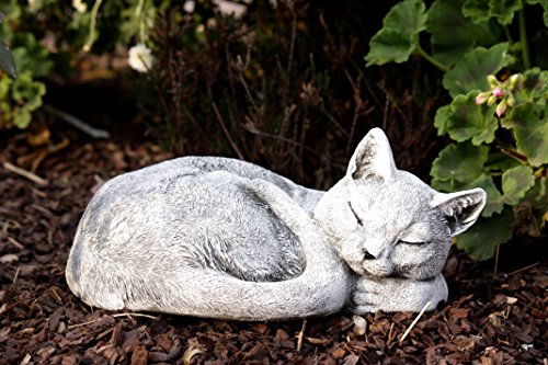 Steinfigur Katze schlafend frost- und wetterfest bis -30°C, massiver Steinguss - 2