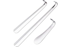 JOYJ 3 Stück Schuhanzieher aus Metall - Schuhlöffel Metall Lang/Kurz Edelstahl mit Haken und Loch, Premium Shoe Horn mit Sehr Stabile Ausführung für Mann Frauen Kinder Senioren (15/30/42cm)