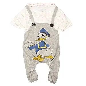 Douge Couture Cotton Jumpsuit Pajamas for Dogs, White Multi Stripes and Grey, 16 Inch