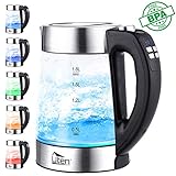 Elektrischer Wasserkocher Glas 1,8L Edelstahl Glaswasserkocher mit Temperatureinstellung, LED-Beleuchtung, Automatisches Schließen & Wasserstandsanzeige, Warmhaltefunktion, 2200 W