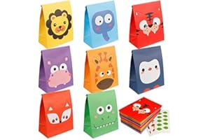 Mocoosy 24 Pack Animal Party Favor Taschen - Kids Goodie Candy Treat Taschen für Jungle Animal Zoo Thema Geburtstag Baby Shower Party Supplies Regenbogen Farbe 8 Styles