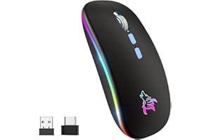 KBCASE Ratón Inalámbrico Bluetooth, Recargable Ratón LED, Mini Ratón Inalambrico óptico Silencioso Click, con Receptor USB de 2.4 GHz para Computadora, Portátil, iPad,PC, Macbook,Laptop