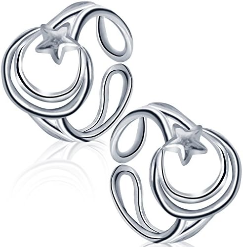 Sterling Silver Fake Cuff Earrings Clip on Non pierced Ear Hoops Unisex Cartilage Earrings (Moon and Star)