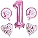 Produktbild Lidahaotin 5pcs Baby-1-Geburtstags-Foil-Stern-Herz-Ballone Baby-Mädchen-1 Jahre alt Geburtstags-Party-Dekoration Rosa