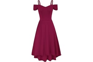 GRACE KARIN Women Cold Shoulder Party Dress V-Neck High-Low Hem Flared A-Line Dress