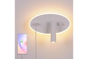 AIRTWESD Applique da comodino orientabile Porta di Ricarica USB Lampada da Parete camera da letto Faretto da camera da letto luce per la lettura LED (3W + 9W 3000k)