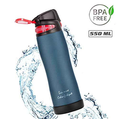 Sport Love vacío Aislado DOPPELWAND Botella, 750 ML Botella de Agua Termo antigoteo, sin BPA, 3 Tapa para Deportes, Fitness, Exterior, Trabajo, niños y Colegio