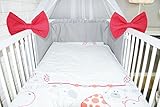 Amilian® Baby Bettwäsche 5tlg Bettset mit Nestchen Kinderbettwäsche Himmel 100x135cm My Zoo/ rot Chiffonhimmel - 3
